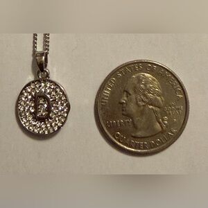 Initial 'D' Crystal Pendant Necklace - Silver Tone